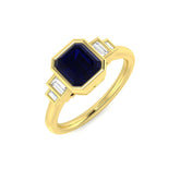 Tiered Bezel Deco Blue Sapphire Ring in Yellow Gold